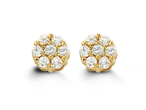 14K Yellow Gold Cubic Zirconia Cluster Stud Earrings