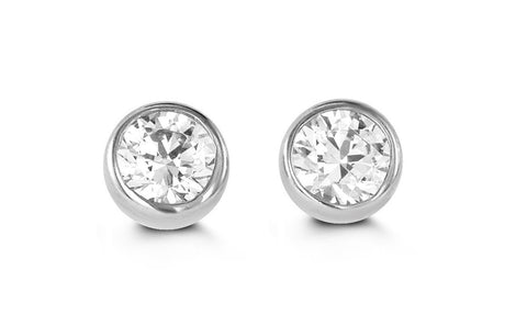 14K White Gold Cubic Zirconia Bezel Stud Earrings
