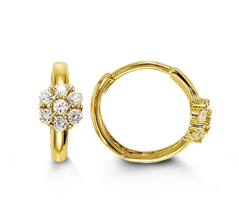 14K Yellow Gold Cubic Zirconia Cluster Hoop Earrings