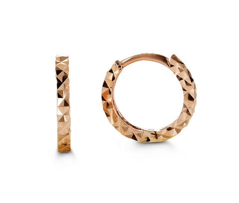 10K Rose Gold Diaond Cut Hoop Earrings