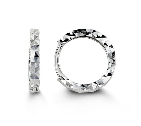 10K White Gold Diamond Cut Hoop Earrings