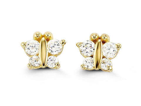 14K Yellow Gold Cubic Zirconia Butterfly Petite Stud Earrings