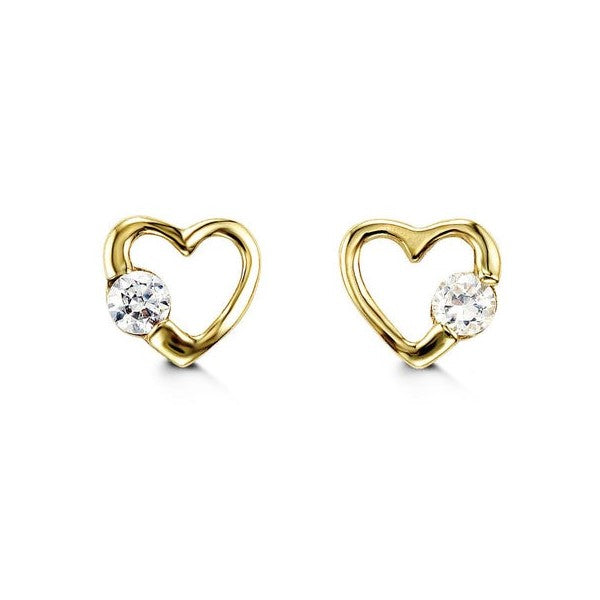 14K Yellow Gold Cubic Zirconia Open Heart Stud Earrings