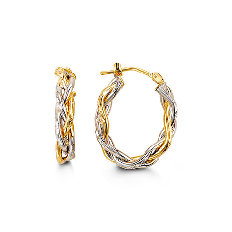 10K Two Tone Gold Braided Hoop Earrings