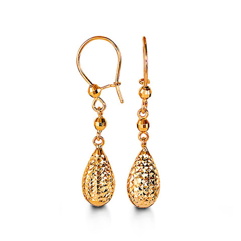 10K Yellow Gold Diamond Cut Drop Earrings