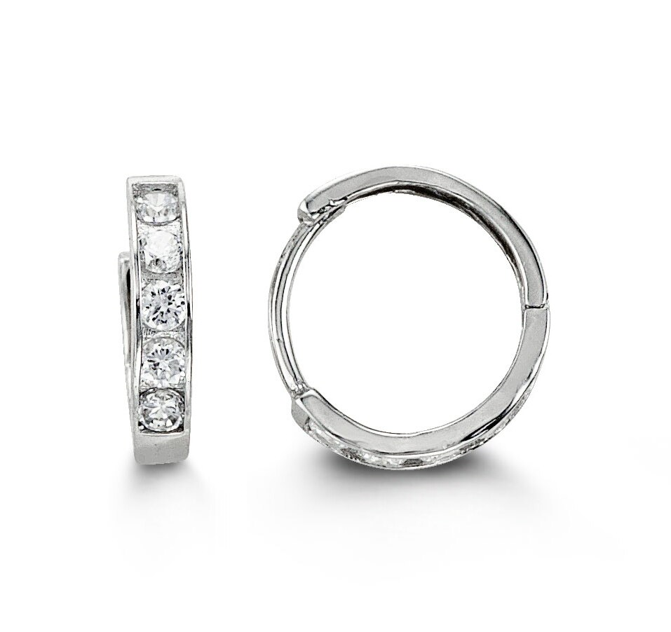 14K White Gold Cubic Zirconia Channel Hoop Earrings