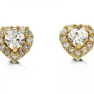 14K Yellow Gold Cubic Zirconia Heart Stud Earrings