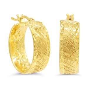 10K Yellow Gold Wide Textured Hoop Earrings