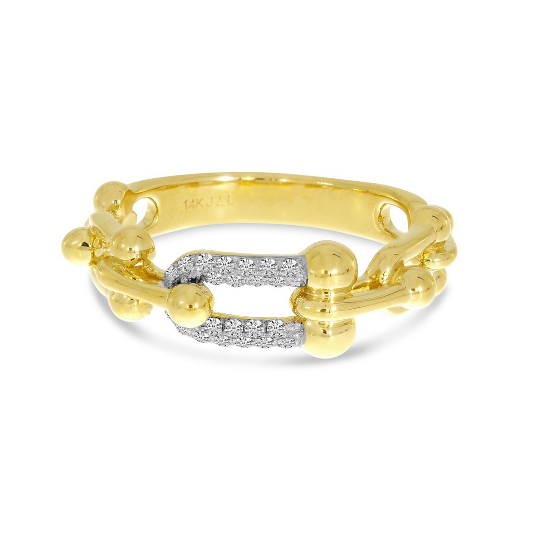 14K Yellow Gold 0.13ctw Diamond U Link Ring