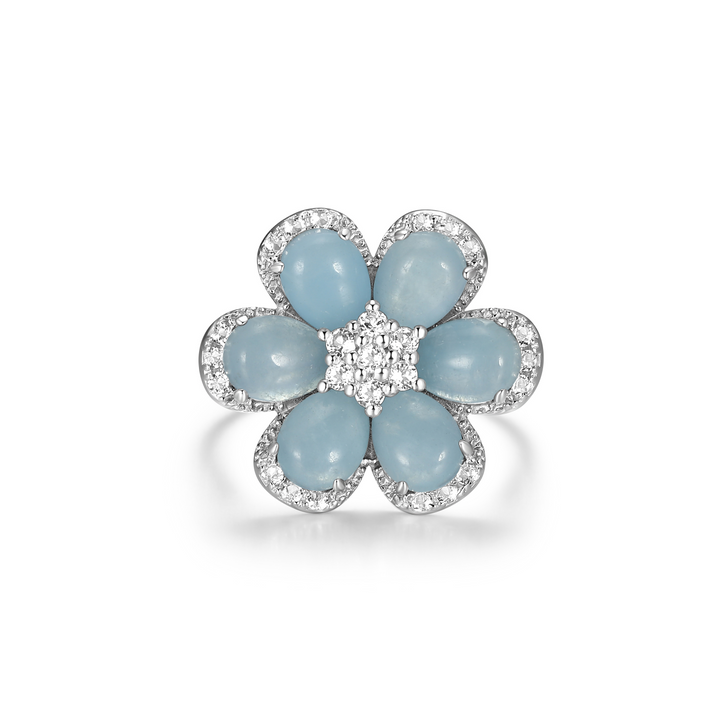 Sterling Silver Aquamarine & White Topaz Flower Ring by Samuel B.