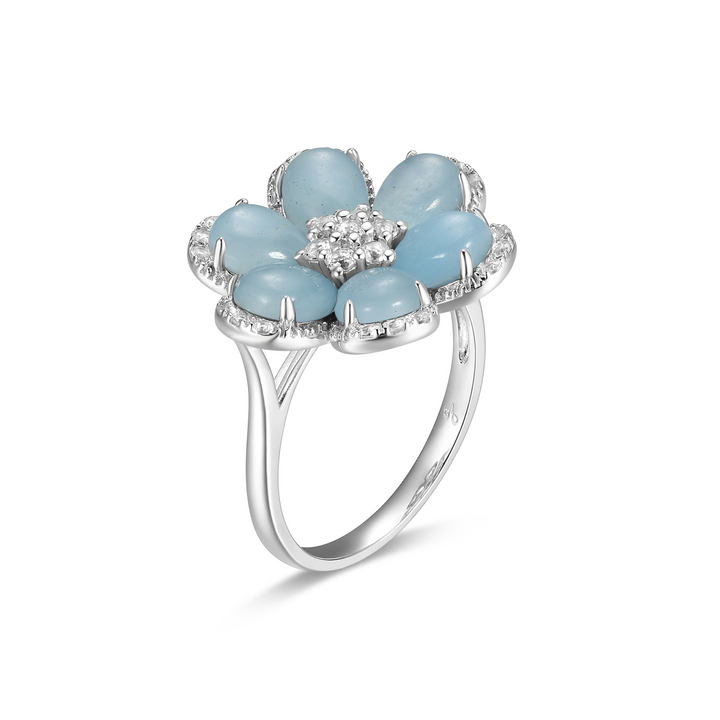 Sterling Silver Aquamarine & White Topaz Flower Ring by Samuel B.