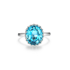 Sterling Silver Rhodium Plated 11x10mm Oval London Blue Topaz Ring