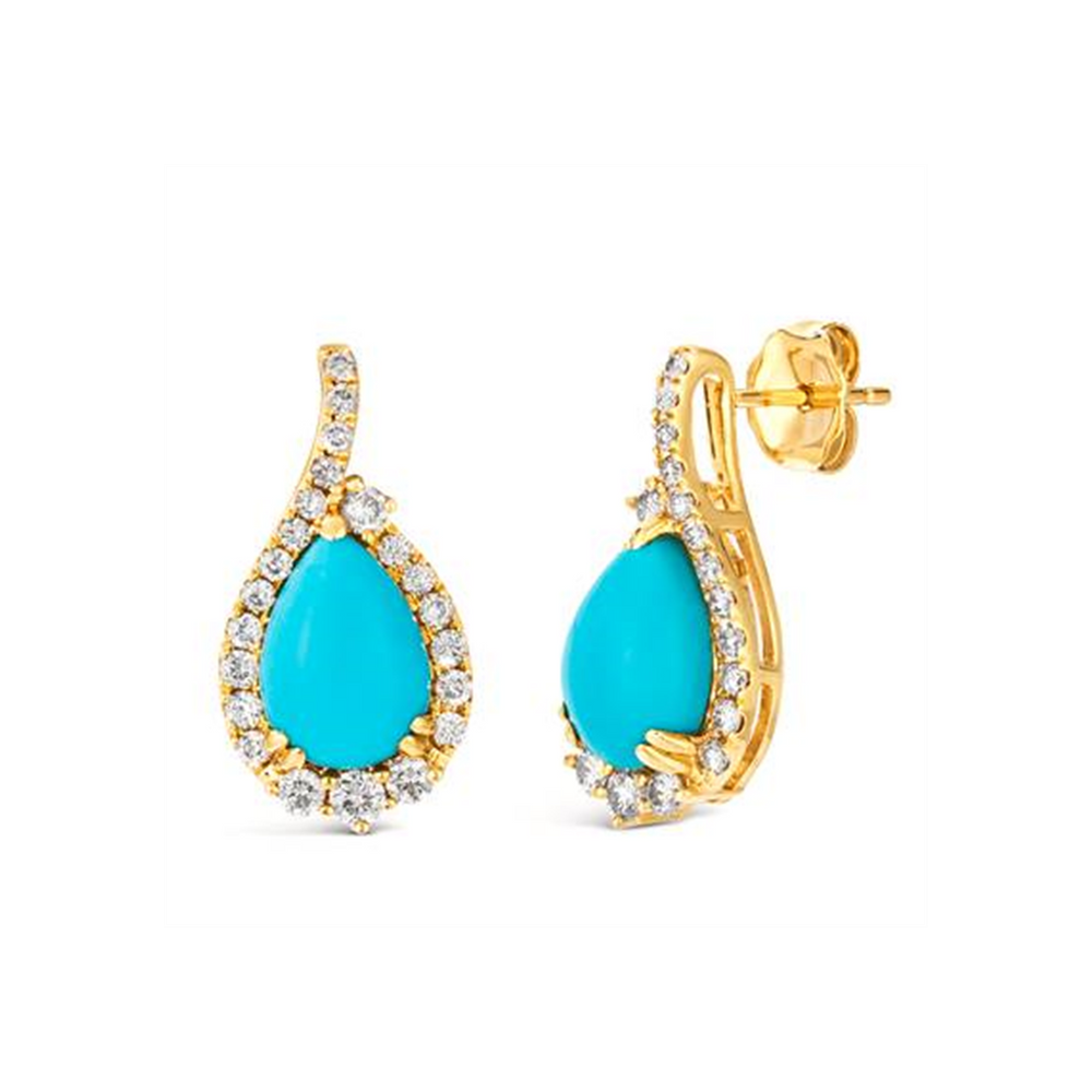 14K Yellow Gold 3.97CTW Turquoise & Nude Diamond Halo Stud Earrings by Le Vian