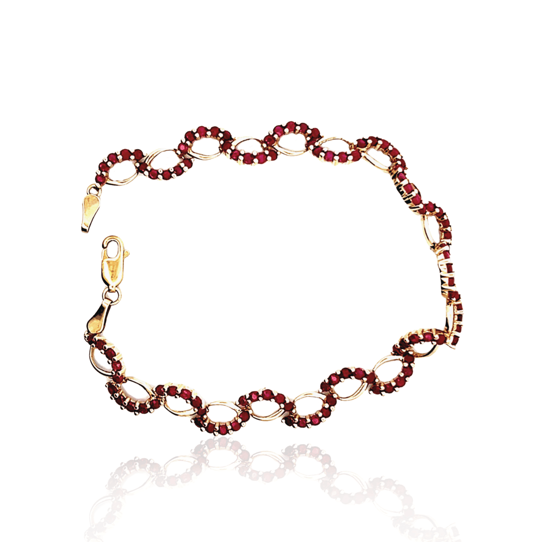Estate 10K Yellow Gold Synthetic Ruby Infinity Link Bracelet