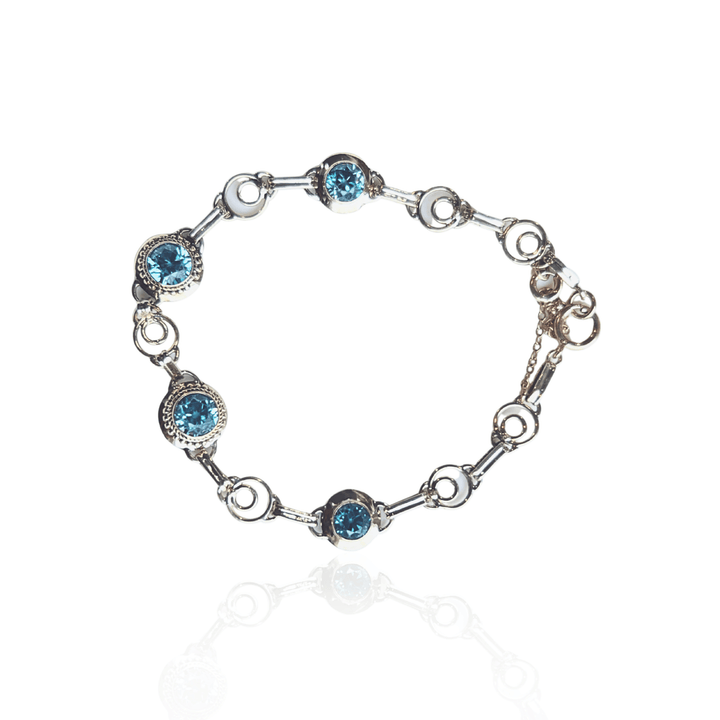 Estate 14K Yellow Gold 4.00CTW Blue Zircon Art Deco Bracelet