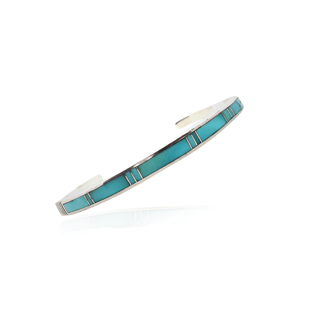 Estate Sterling Silver Turquoise Inlay Cuff Bracelet