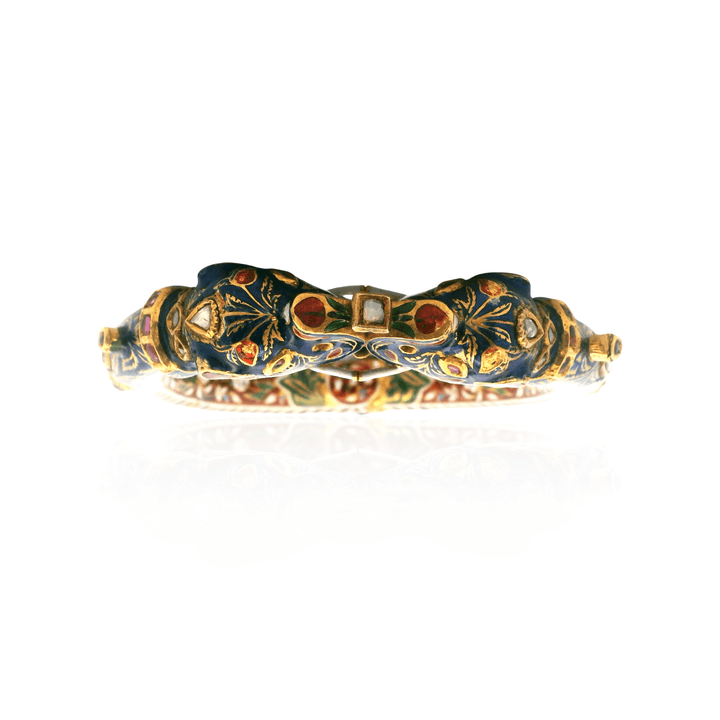 Estate Gold-Filled Kundan-Style Ruby, Polki Diamond and Enamel Elephant Bangle
