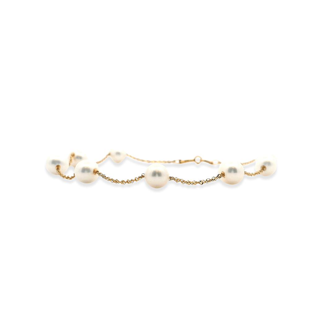 Estate 14K Yellow Gold Pearl Station Bracelet by Effy