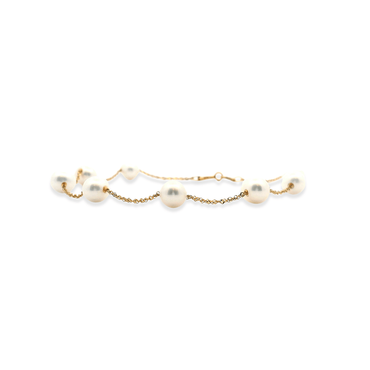 Estate 14K Yellow Gold Pearl Station Bracelet by Effy