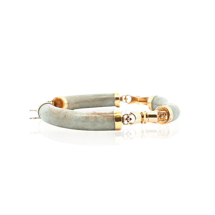 Estate 18K Yellow Gold Natural Jadeite Link Vintage Bracelet with Bow & Floral Motif