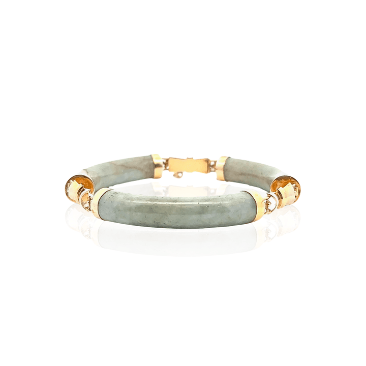 Estate 18K Yellow Gold Natural Jadeite Link Vintage Bracelet with Bow & Floral Motif