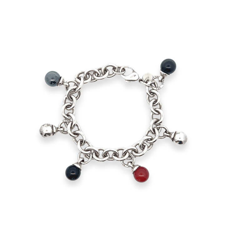 Estate Sterling Silver Carnelian, Black Onyx & Hematite Sphere Charm Bracelet by Tiffany & Co.