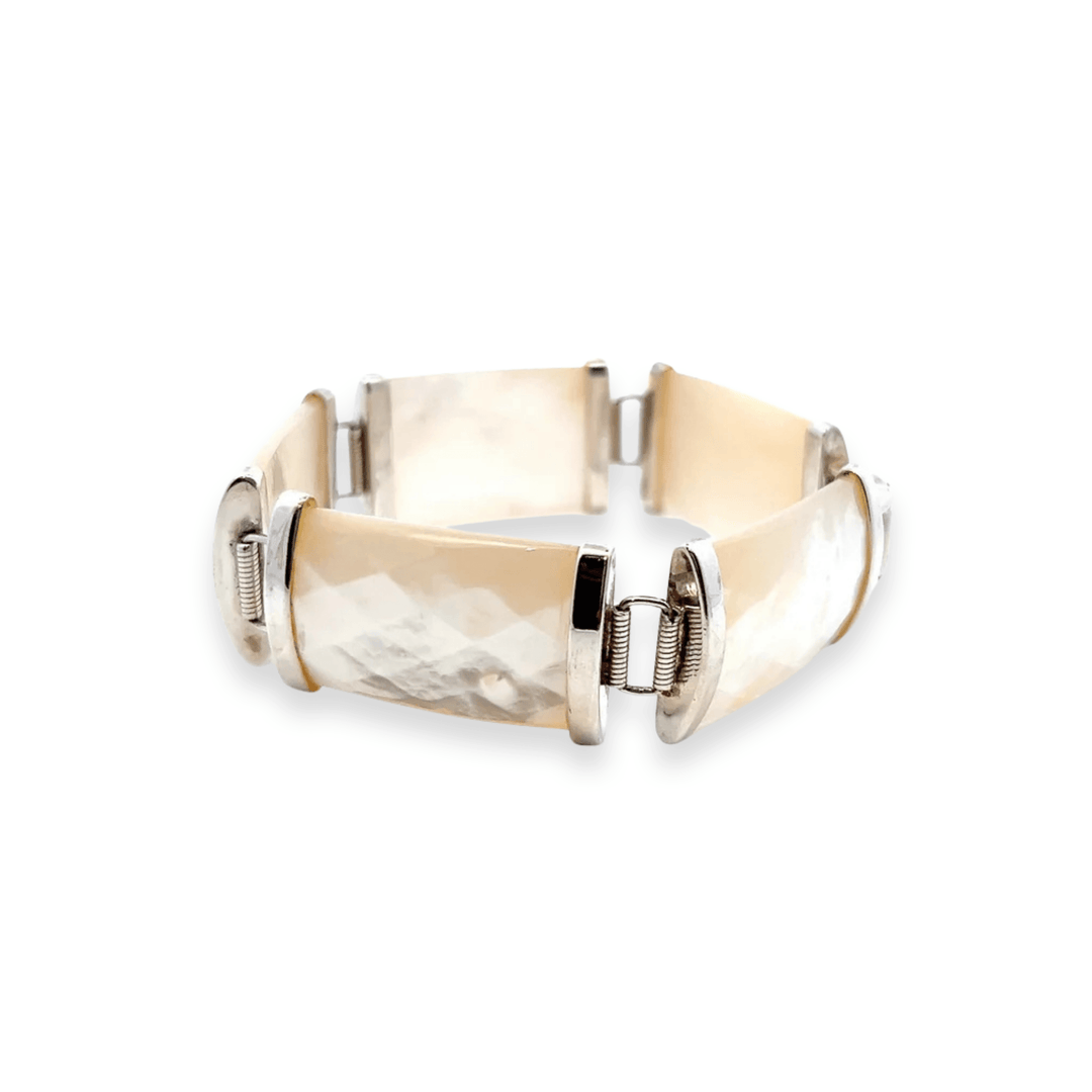 Estate Sterling Silver Mother of Pearl Link Bracelet