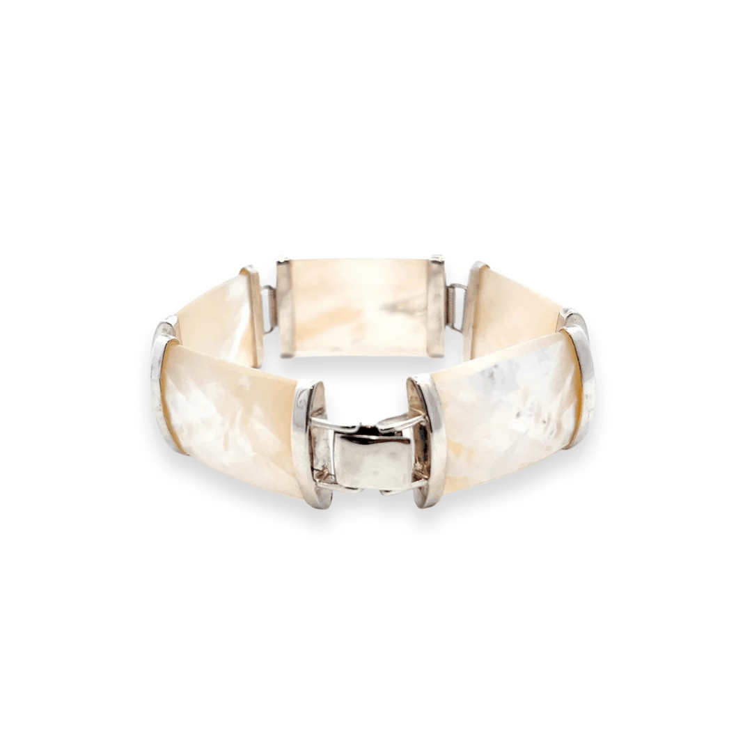 Estate Sterling Silver Mother of Pearl Link Bracelet