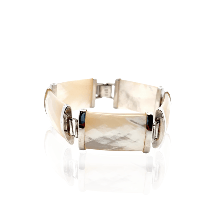 Estate Sterling Silver Mother of Pearl Link Bracelet