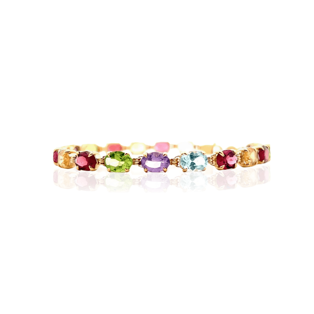 Estate 14K Yellow Gold 15.72CTW Oval Multi-Gemstone Link Bracelet