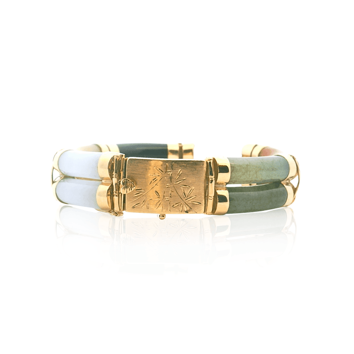 Estate 14K Yellow Gold Undyed Jade Tube Link Vintage Bracelet