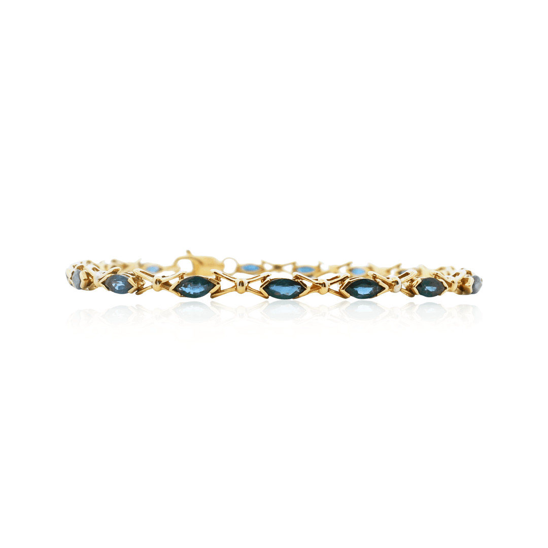 Estate 14K Yellow Gold 2.88CTW Marquise Blue Sapphire Vintage Link Bracelet