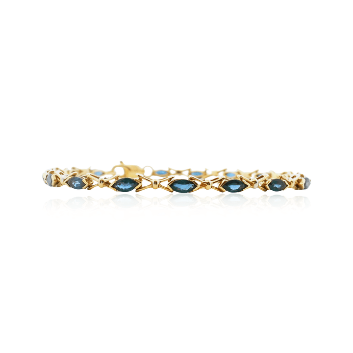 Estate 14K Yellow Gold 2.88CTW Marquise Blue Sapphire Vintage Link Bracelet