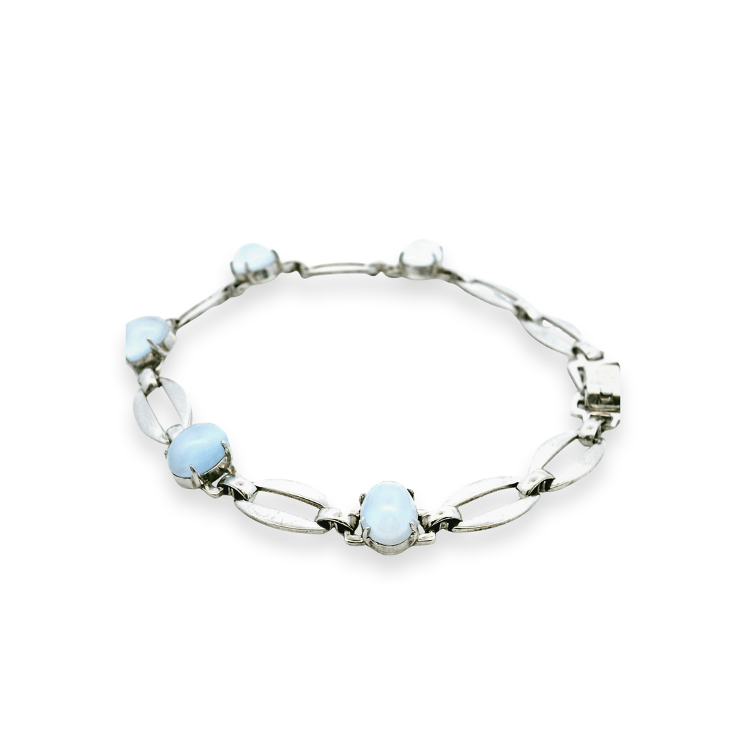 Estate Sterling Silver 5.50CTW Vintage Oval Moonstone Link Bracelet by Richards