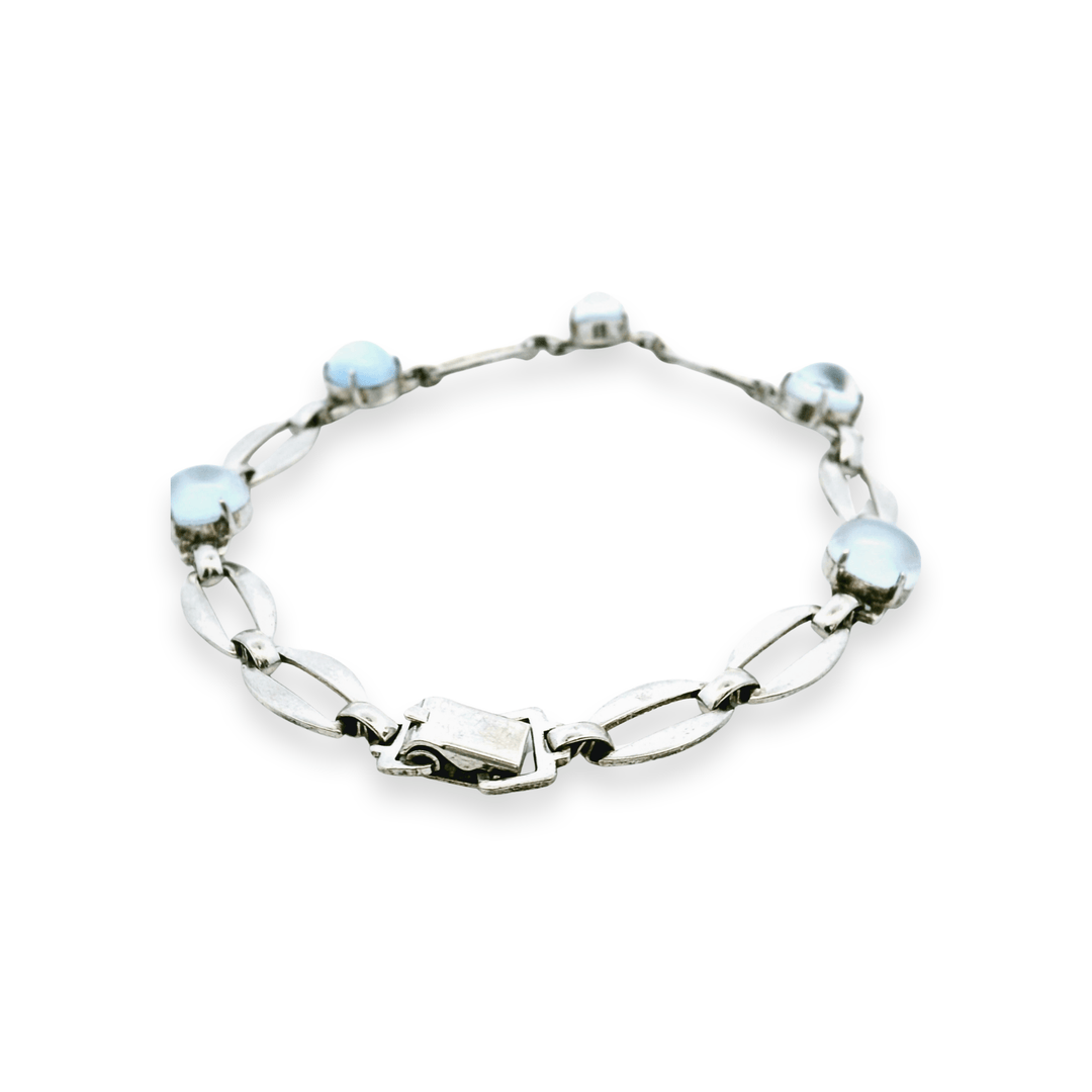 Estate Sterling Silver 5.50CTW Vintage Oval Moonstone Link Bracelet by Richards