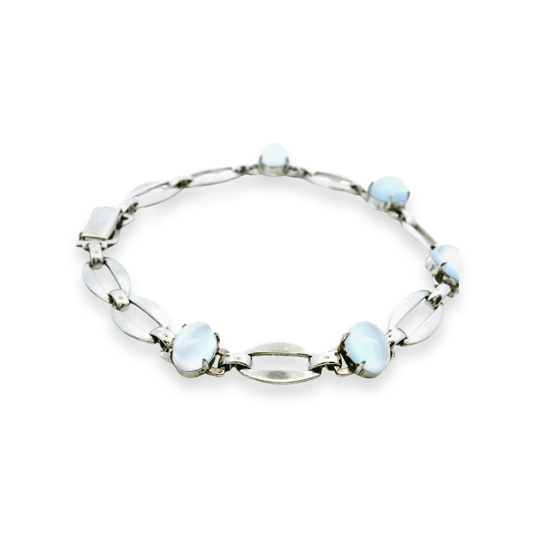 Estate Sterling Silver 5.50CTW Vintage Oval Moonstone Link Bracelet by Richards