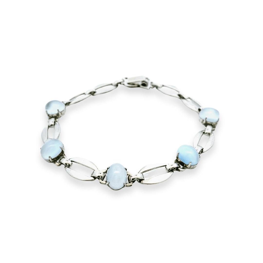 Estate Sterling Silver 5.50CTW Vintage Oval Moonstone Link Bracelet by Richards