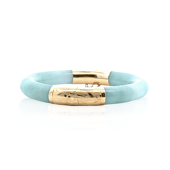 Estate 14K Yellow Gold Undyed Jade Vintage Bangle Bracelet
