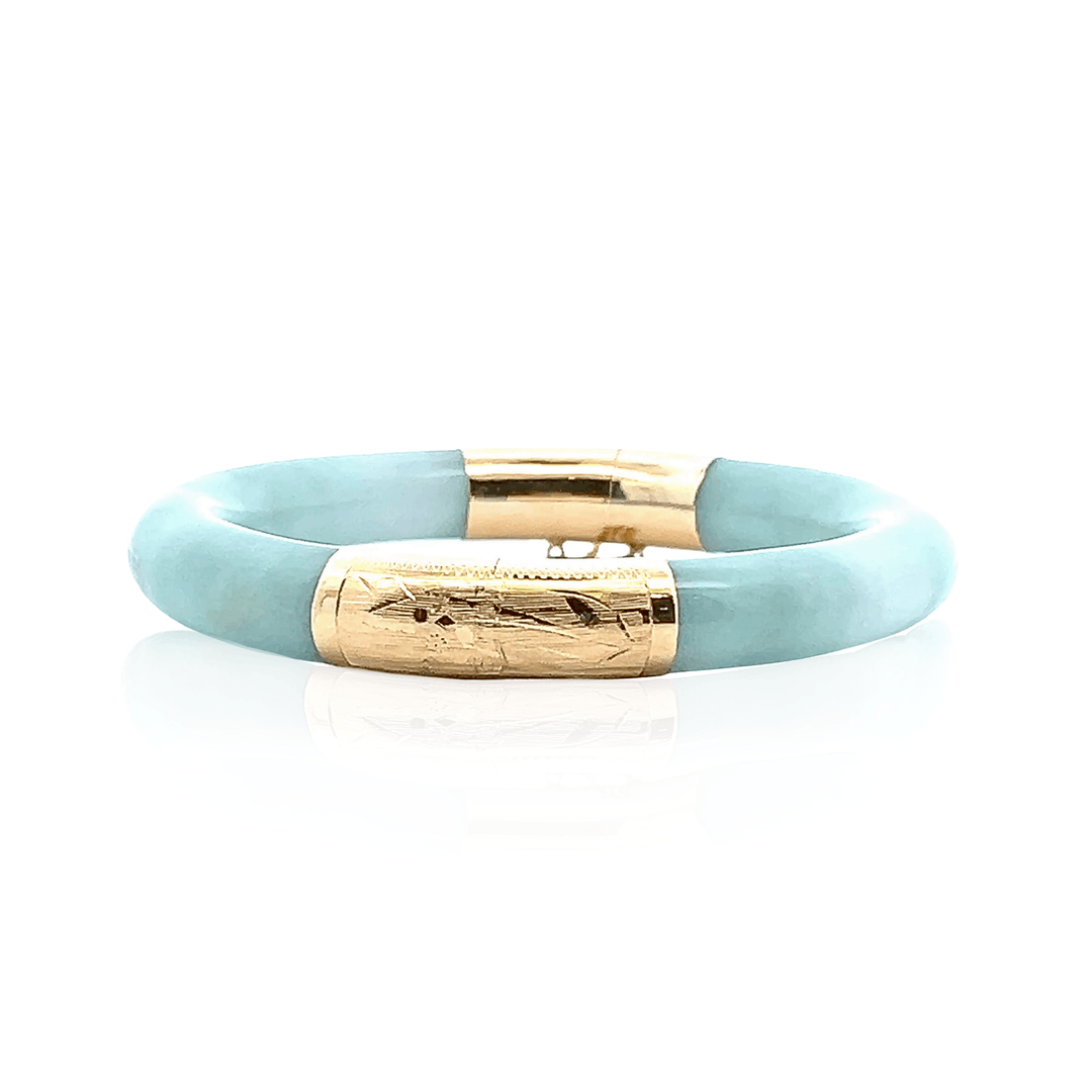 Estate 14K Yellow Gold Undyed Jade Vintage Bangle Bracelet