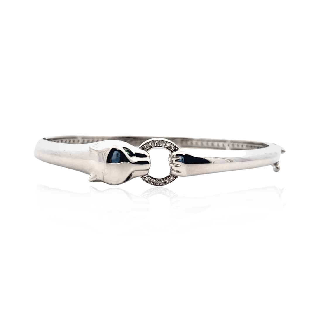 Estate Sterling Silver 0.10CTW Tsavorite Garnet &  Diamond Panther Bangle Bracelet by Effy