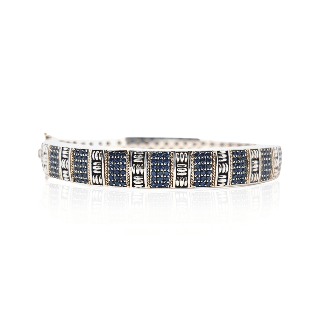 Estate Sterling Silver & 18K Gold Blue Sapphire Vintage Bangle Bracelet by Lali