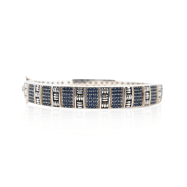 Estate Sterling Silver & 18K Gold Blue Sapphire Vintage Bangle Bracelet by Lali