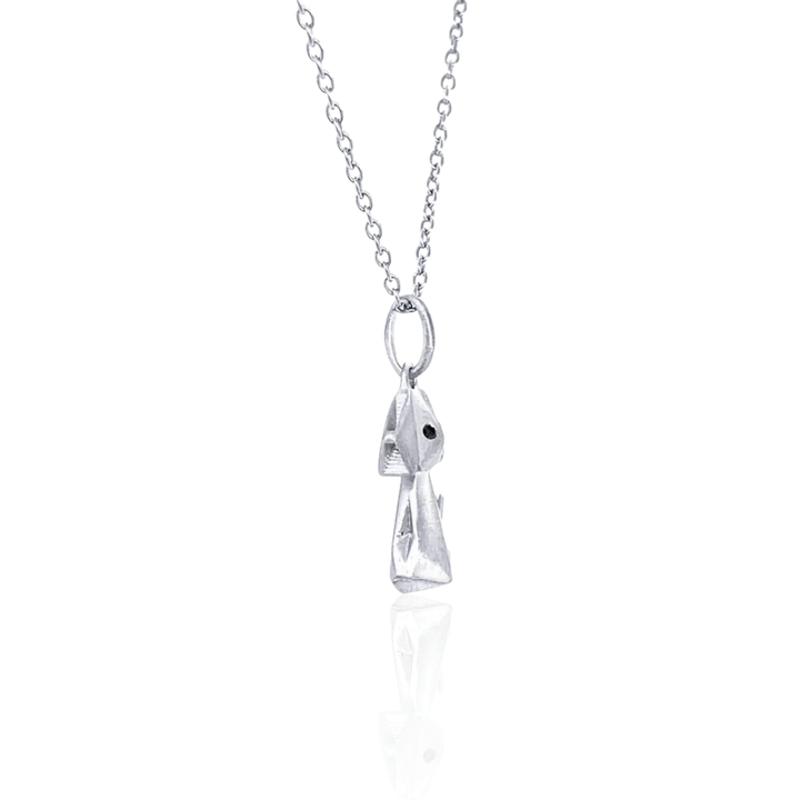 Sterling Silver Black Diamond Origami Dog Necklace
