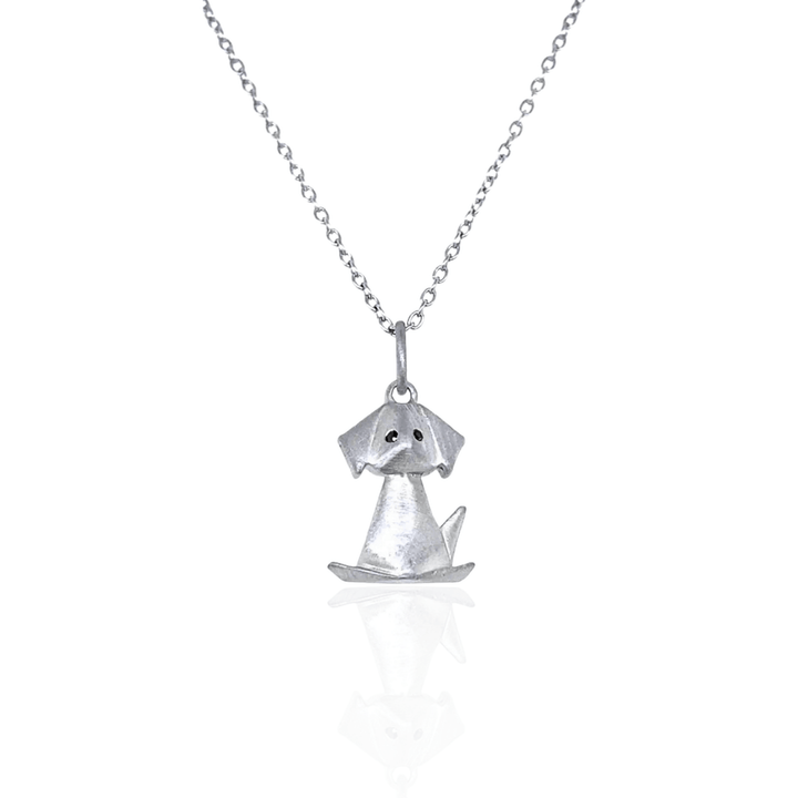 Sterling Silver Black Diamond Origami Dog Necklace