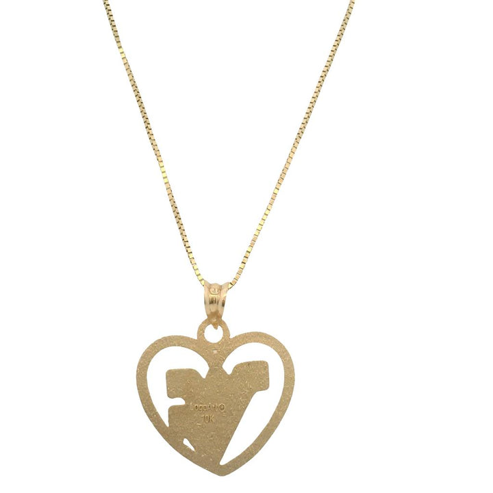 Estate 10K Yellow Gold West Virginia Heart Pendant Necklace with 16" Box Chain