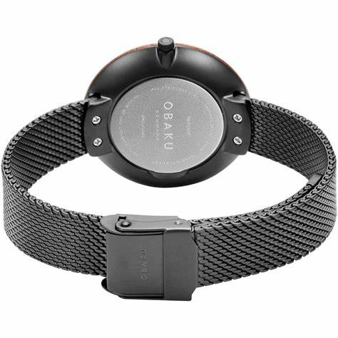 Obaku 40mm Grey Dial Wood Case Mesh Watch