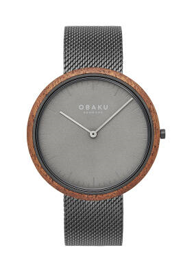 Obaku 40mm Grey Dial Wood Case Mesh Watch