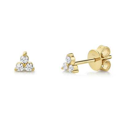 14K Yellow Gold Round Diamond Cluster Stud Earrings - 0.15 TCW