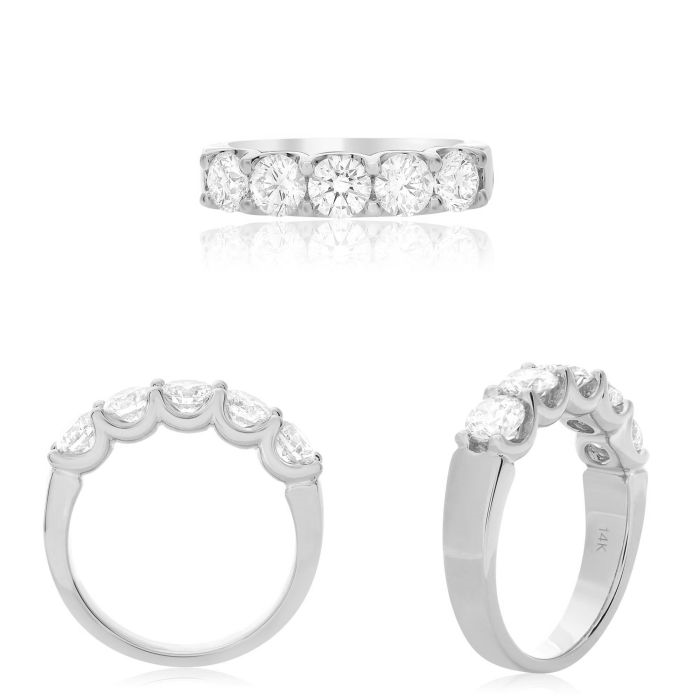 14K White Gold 1.50ctw Five Stone Diamond Wedding Band
