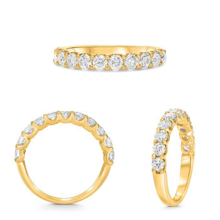 14K Yellow Gold Shared Prong Round Diamond Wedding Band - 0.75 TCW